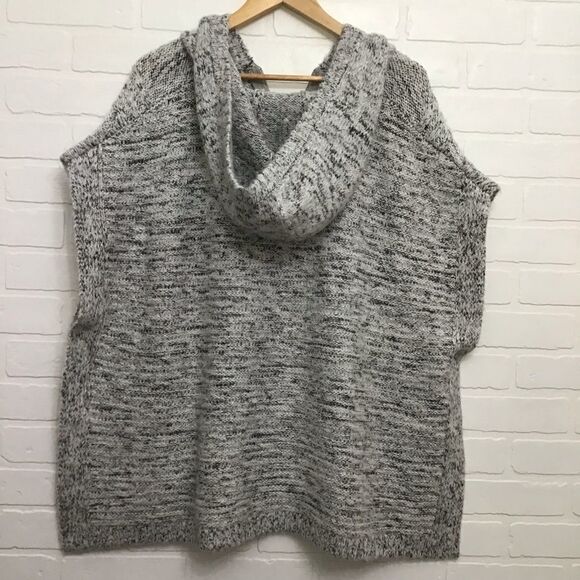 POINT Zero knit shrug poncho hoodie cardigan oversized grey white Large - Picture 2 of 14